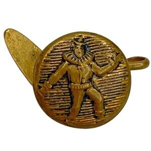 Walking Clown Brass Shank Small Button Antique Picture Figural Metal Vintage